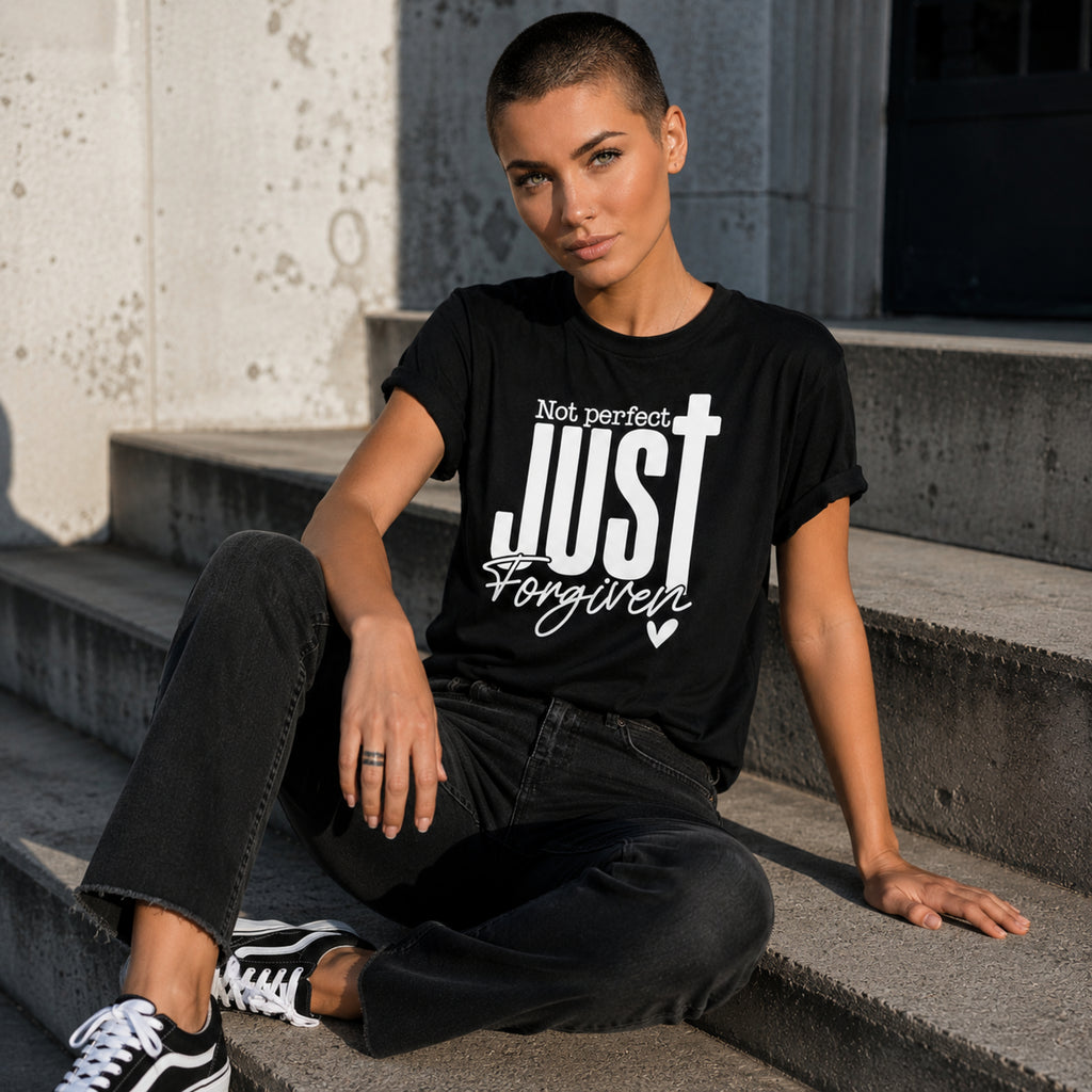 Not Perfect Just Forgiven – Christian Grace Tee for Women