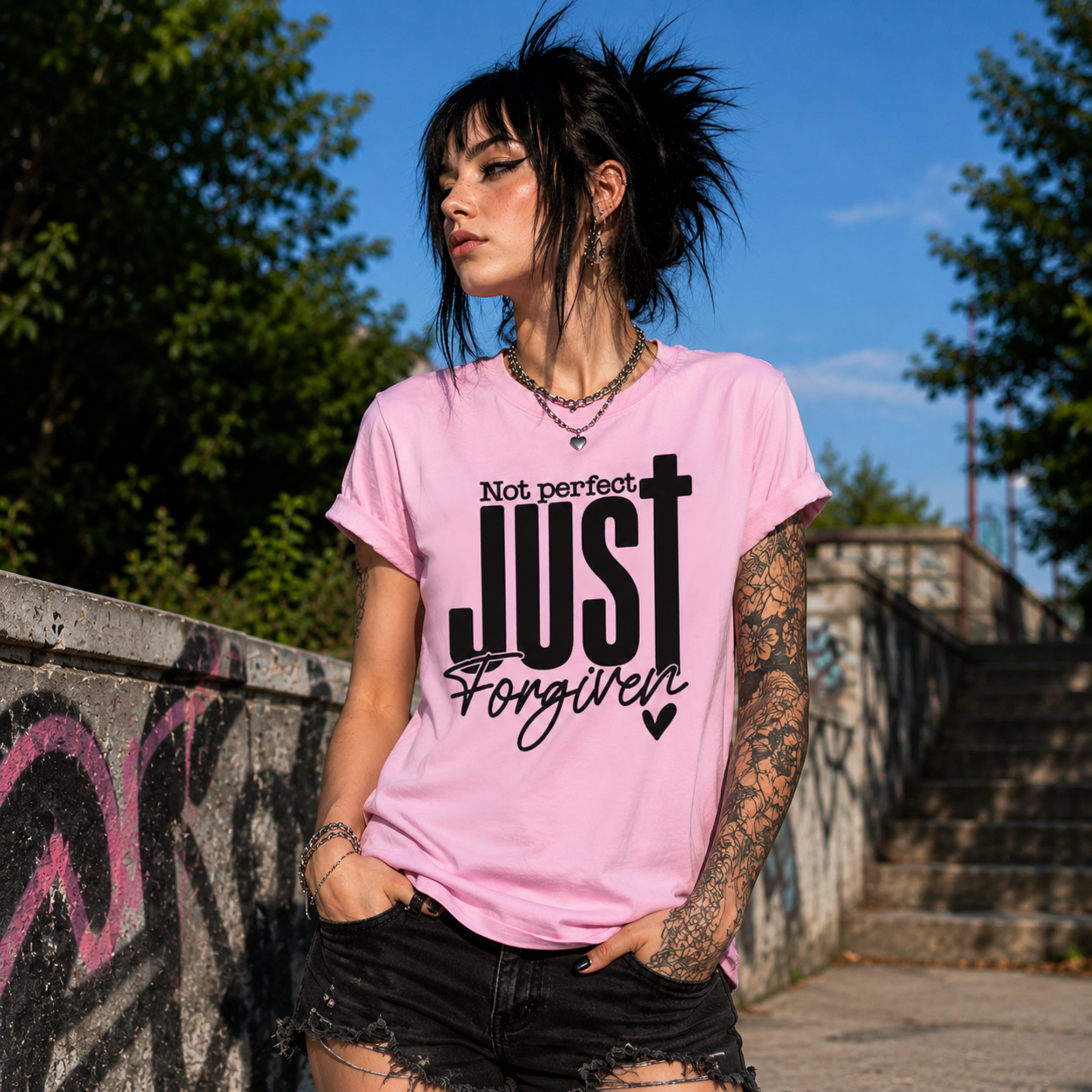 Not Perfect Just Forgiven – Christian Grace Tee for Women
