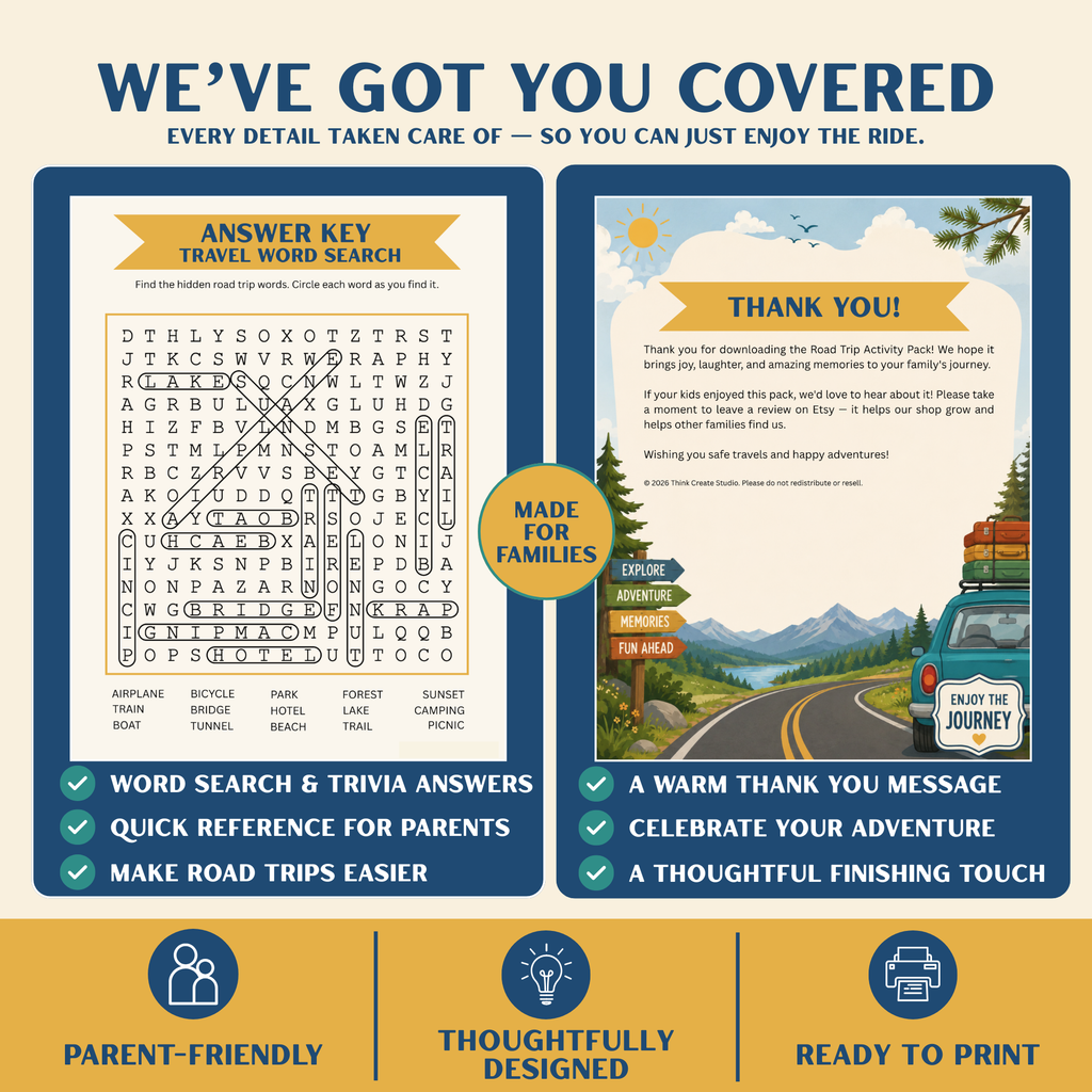 Road Trip Activity Pack for Kids — 30-Page Printable Travel Bundle (Ages 4–12)