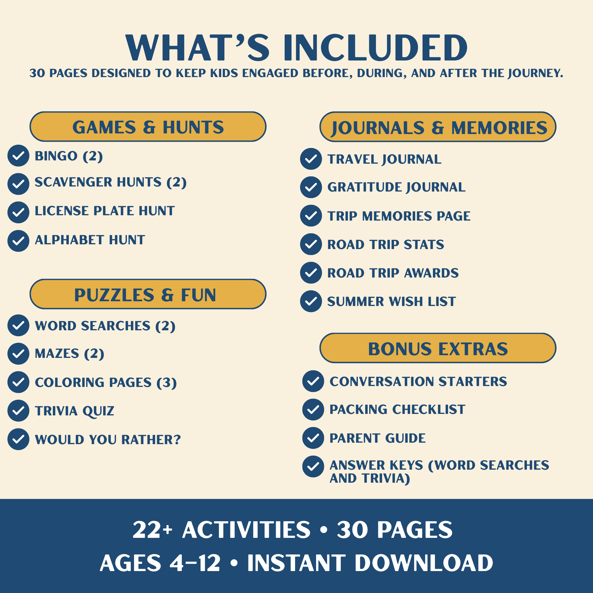 Road Trip Activity Pack for Kids — 30-Page Printable Travel Bundle (Ages 4–12)
